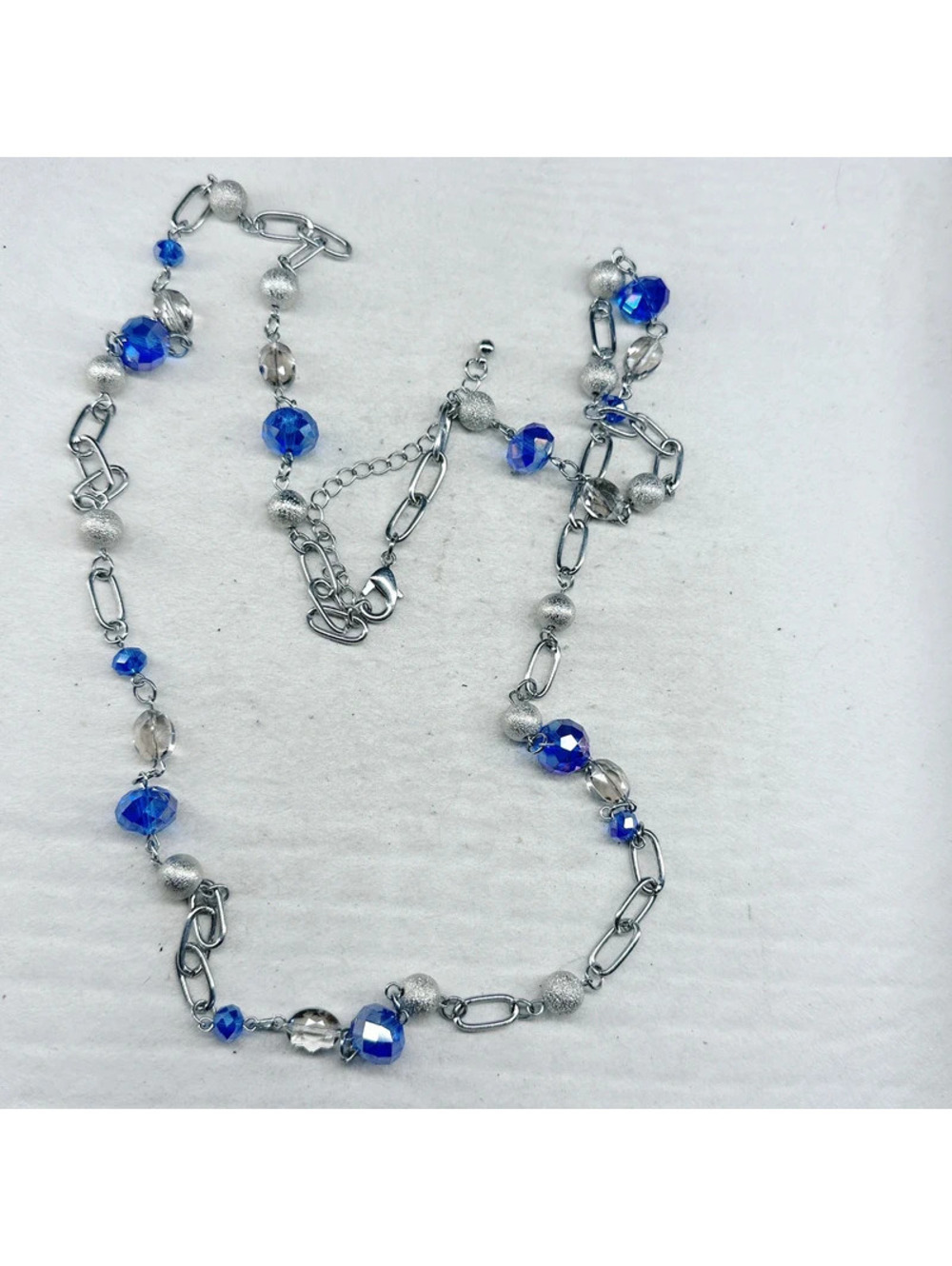 376u. Blue Pewtertone Necklace Glass